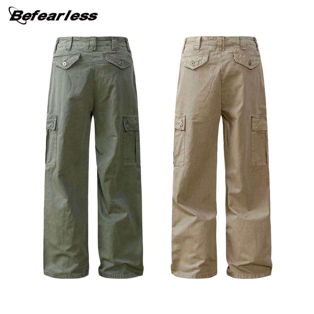 Washed Vintage American Style Cargo Unisex Loose Straight Leg Paratrooper Trendy Casual Pants B5