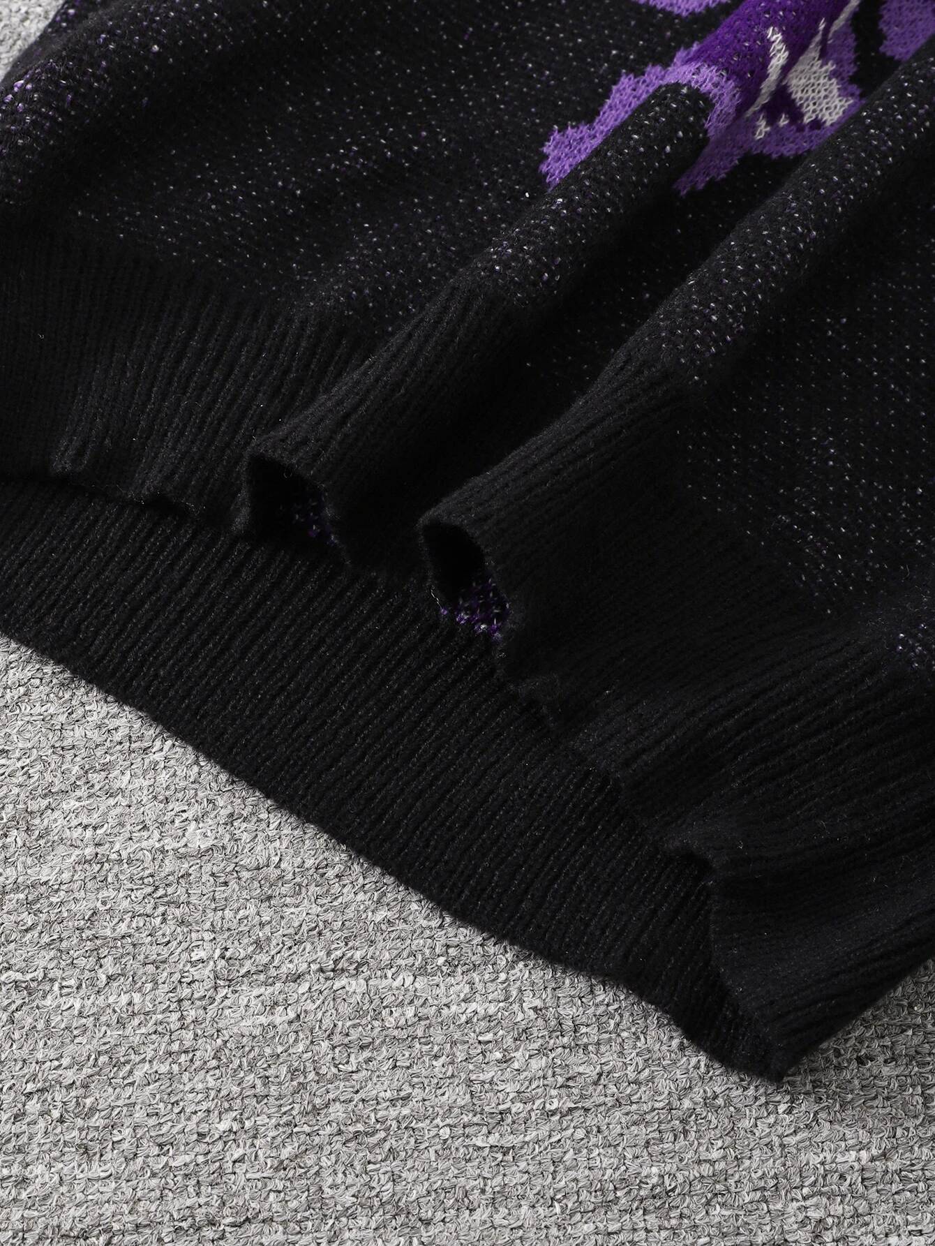 New Popular Spring And Autumn Bone-Shaped Butterfly Jacquard Pattern Pullover Sweater Casual Round Neck Contrast Color Knitted M