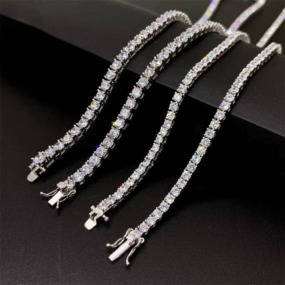 Hiphop Jewelry Iced Out 925 Sterling Silver 2mm 3mm 4mm 5mm 6.5mm Moissanite Tennis Chain
