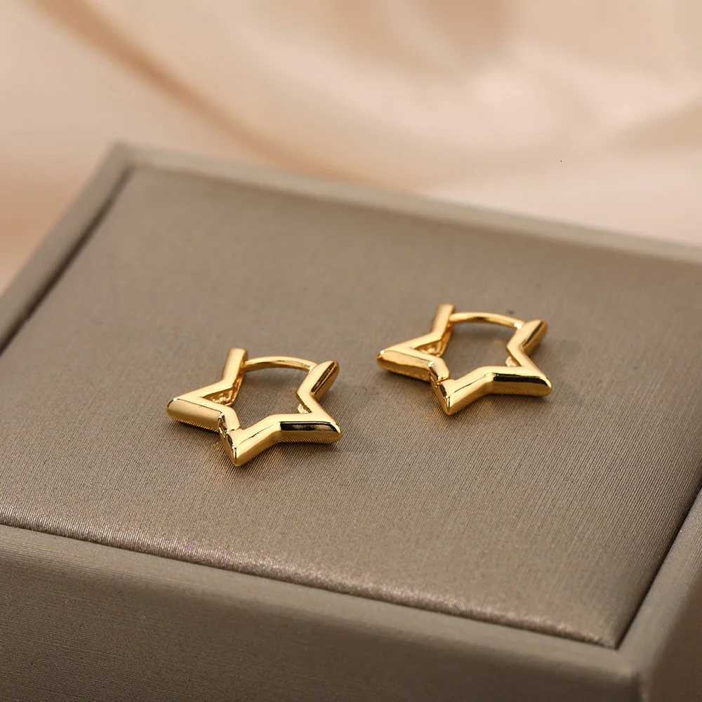 Stainless Steel Star Hoop Earrings for Women 2024 Trend New In Luxury Gold Color Earrings Ear Jewelry Gift Womens Earrings XJ250814