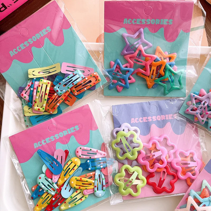10/20pc Colorful Basic Snap Baby Hair Clips Girls Spring Sunmmer Color Heart Hairpins Star BB Barrette Kid Girls Metal Hairpins 250812