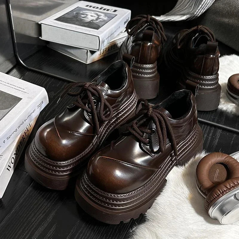 2025 Spring Women JK Mary Jane Shoes Fashion Lace Up Shoes Vintage Platform Elegant Thick Heel Shoes 250814