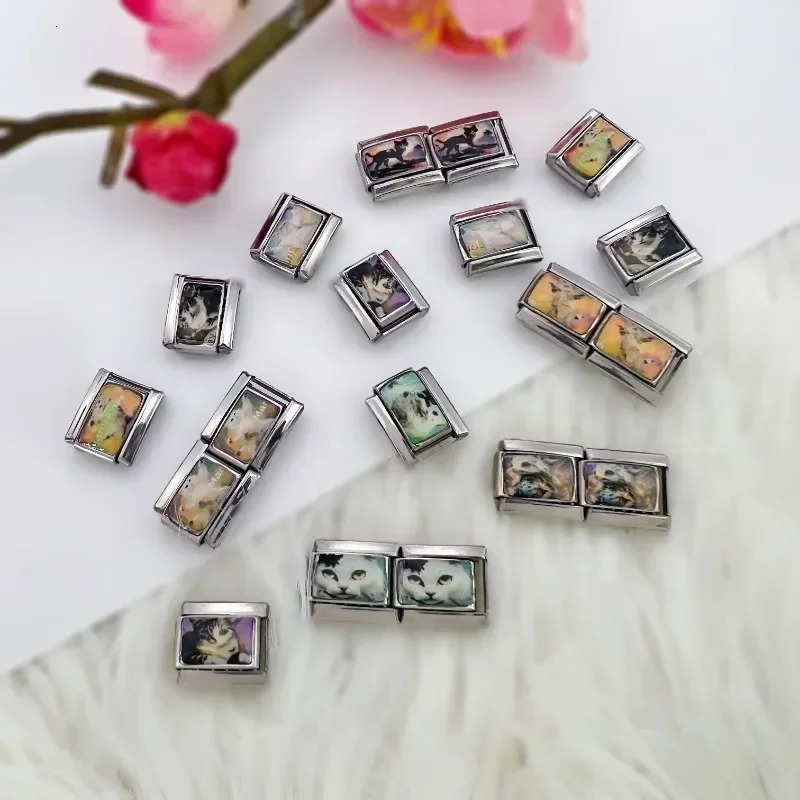 s DIY Italian Charm Bracelet Stainless Steel Lovely Cartoon Cat Hand Chain Cute Link Gift Jewelry 250812