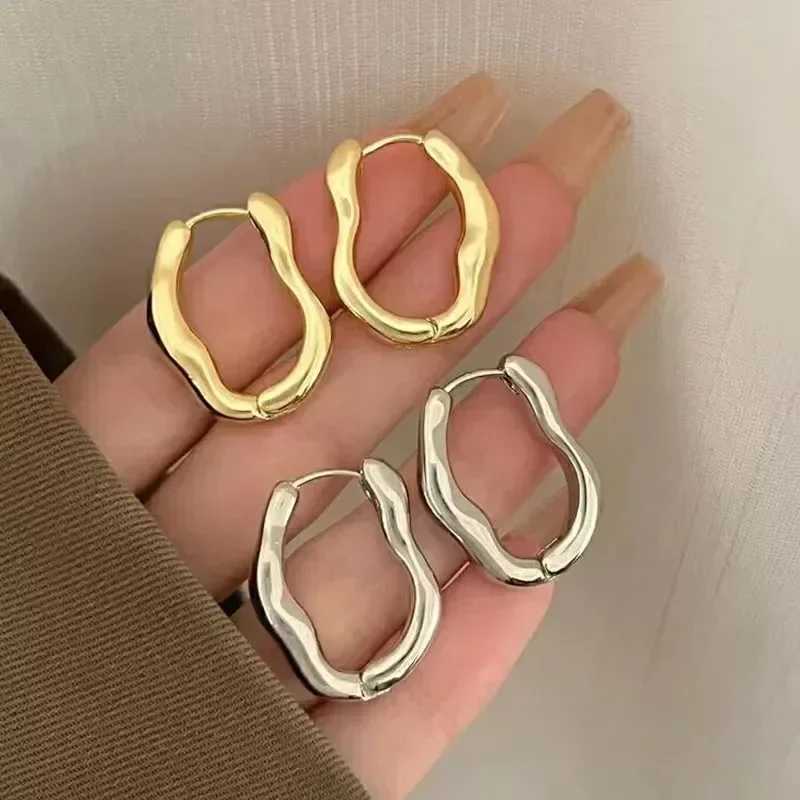 Vintage Irregular Hoop Earrings for Women Fashion Silver Plated Stainless Steel Earrings Korean Trend Jewelry Gifts WholesaleXJ250814