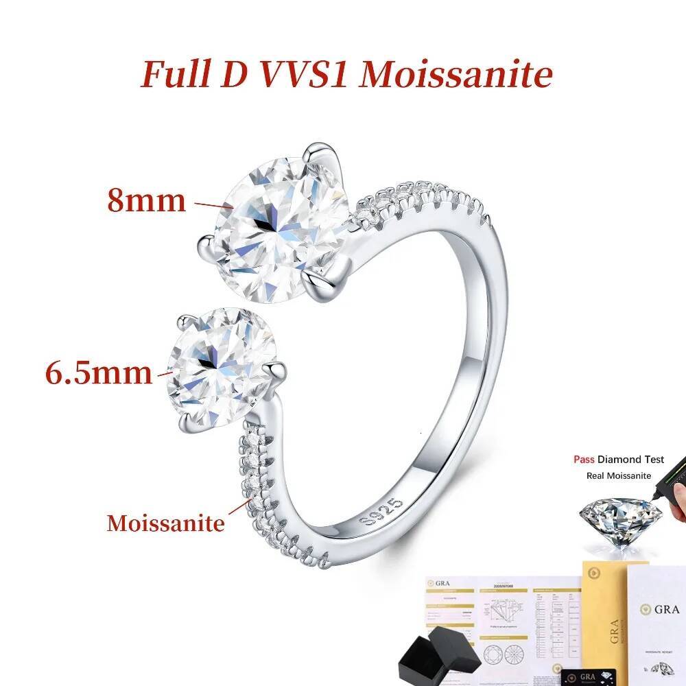 NKHOG Full Moissanite Open Rings For Women 925 Sterling Silver 2 Stones Design Diamond Band 18K Plated No Fade Fine Jewelry GRA