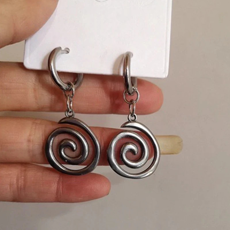 Grunge Jewelry Stainless Steel Swirl Earrings Cool Korean Charms Hoop Earrings for Women Goth Fashion Accessories Cute Punk 250812