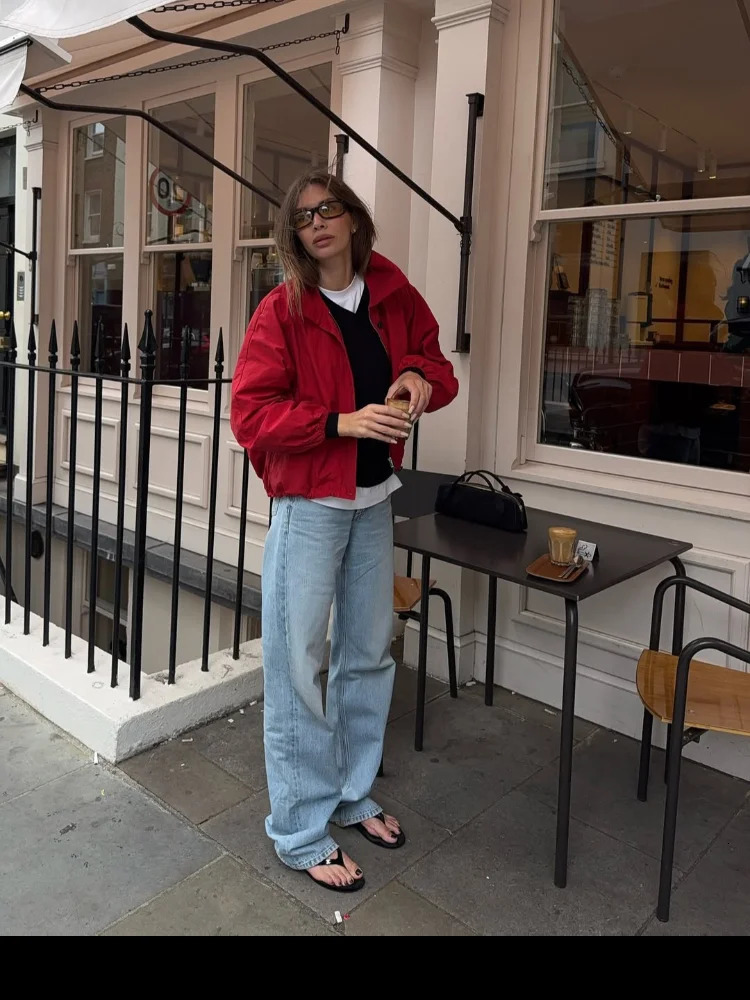 Casual Womens Jacket Turn-down Collar Full Sleeve Zipper Solid Female Jackets 2025 Autumn Fashion High Street Commute Lady Coat 250813