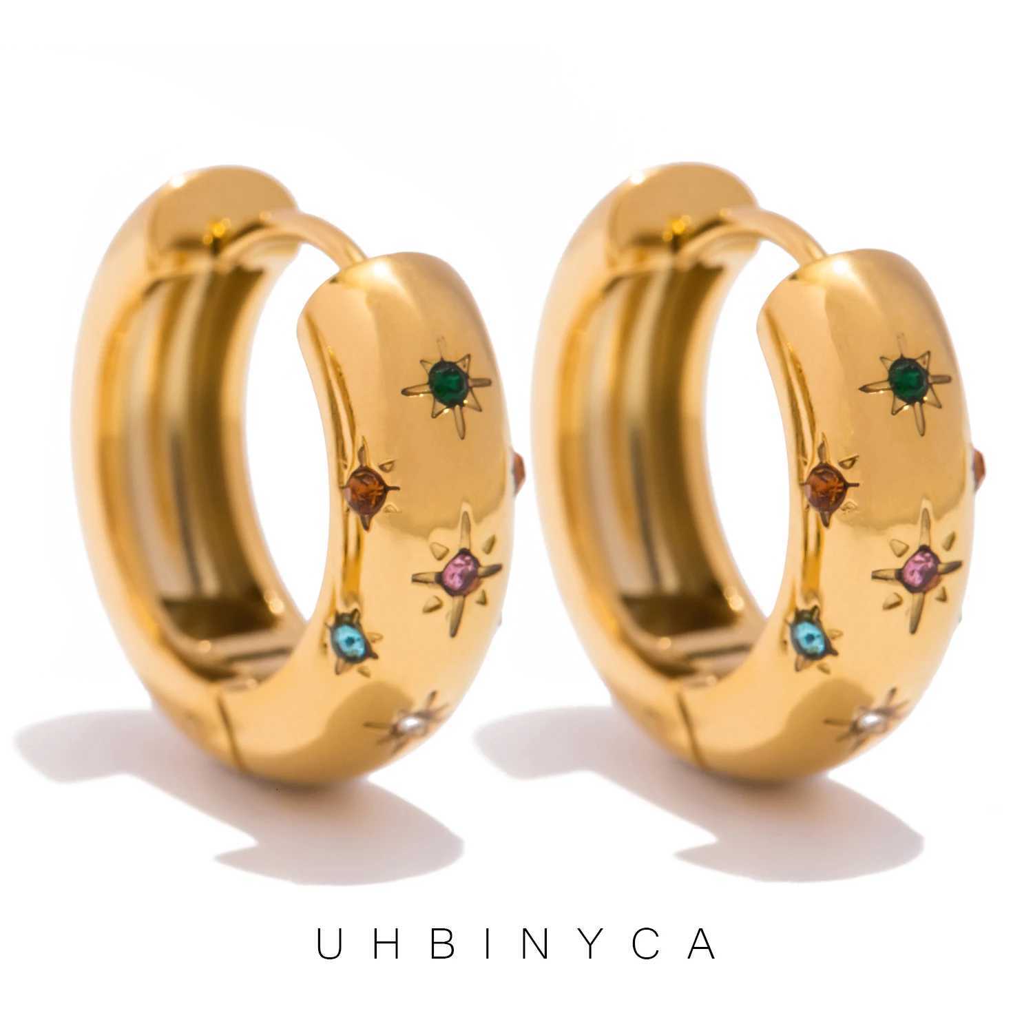 18K Gold Plated Stainless Steel Classic Inlaid Zircon Hoop Earrings for Women Exquisite Earrings XJ250814
