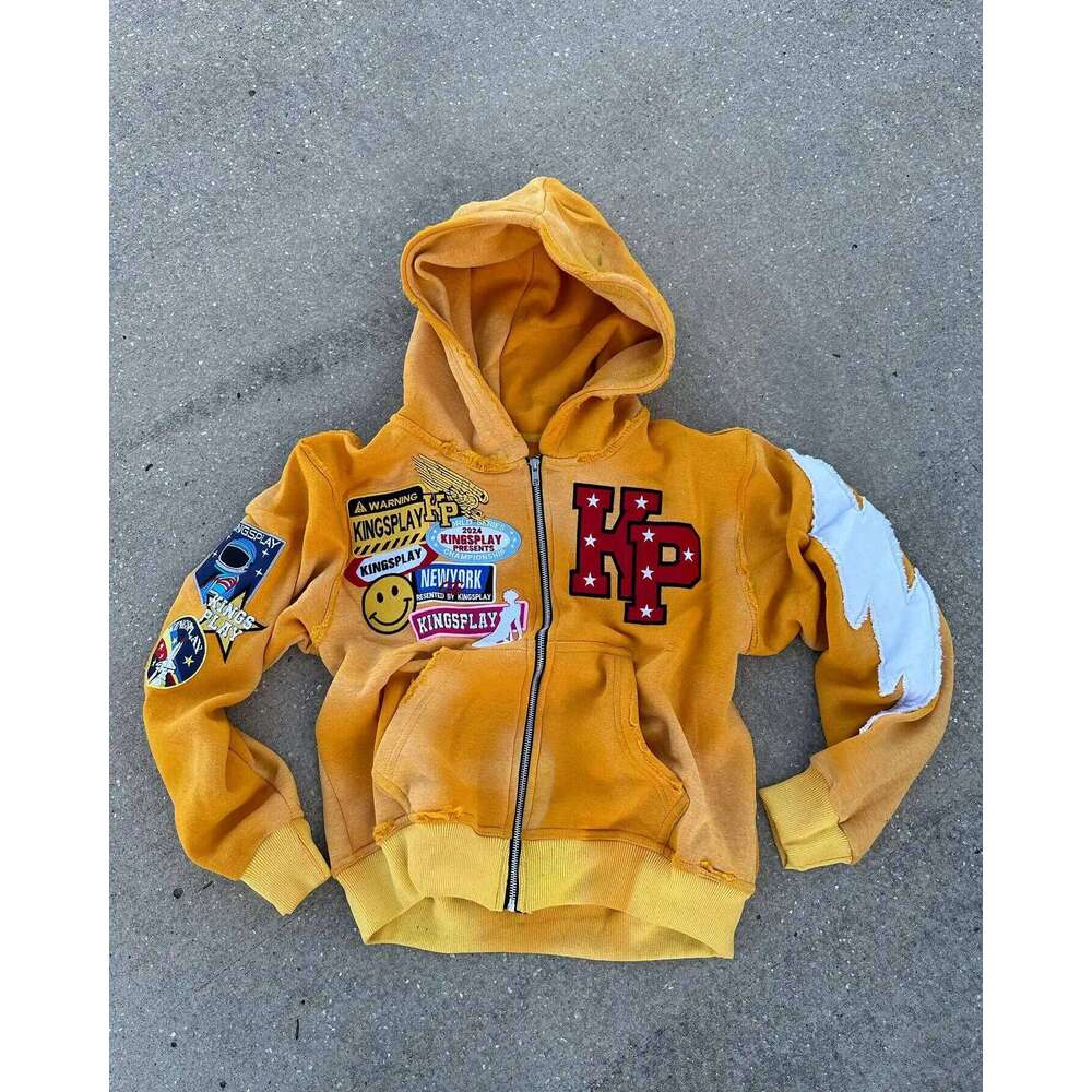 Y2k Fashion Retro Punk Trendy Brand Zipper Hoodie Mens American Street Haruku Hip Hop Letter Embroidered Oversized Sweatshirt