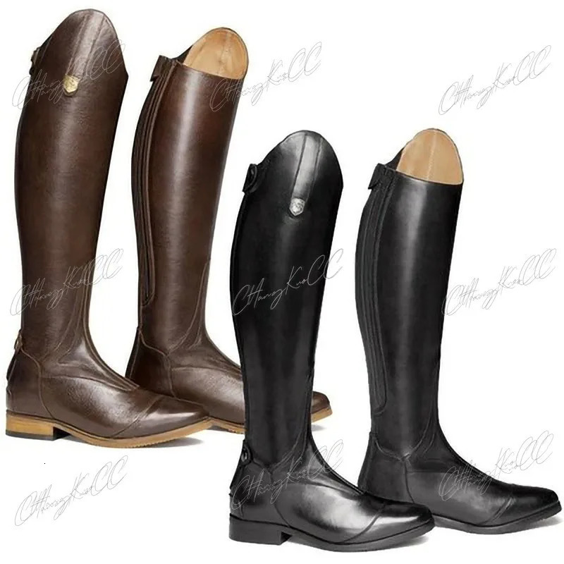 High Boots Horse Knee Rider PU Leather Shoes RidingEquestrian Long Bootcut Rider Wide Shaft Medieval Costume For Women 250812