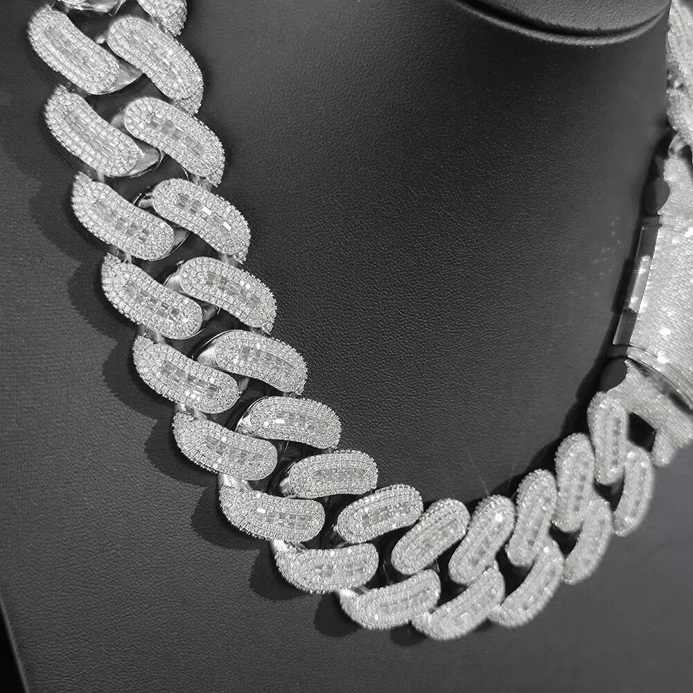 NUOYA 29mm Womens Fine Jewelry Iced Out Cuban Link Chain Silver Plated Brass Baguette Zircon Chunky Cuban Link Choker Necklace