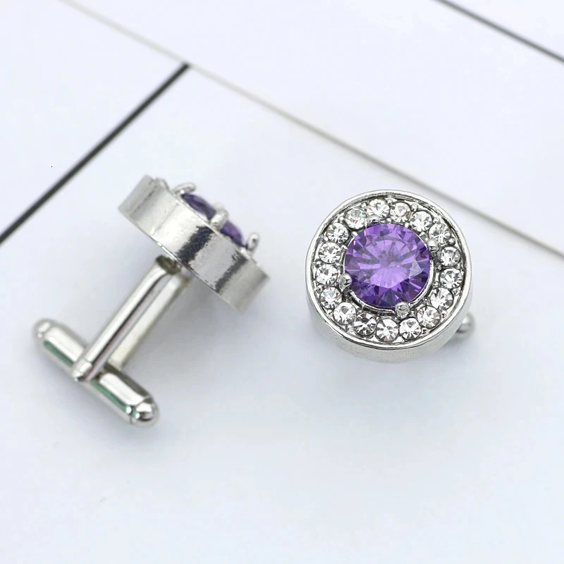 Delicate Tiny Round Cufflink For Men Boys Purple Crystal High Quality French Shirts Cuff Links Button Male Jewelry Gifts 250812