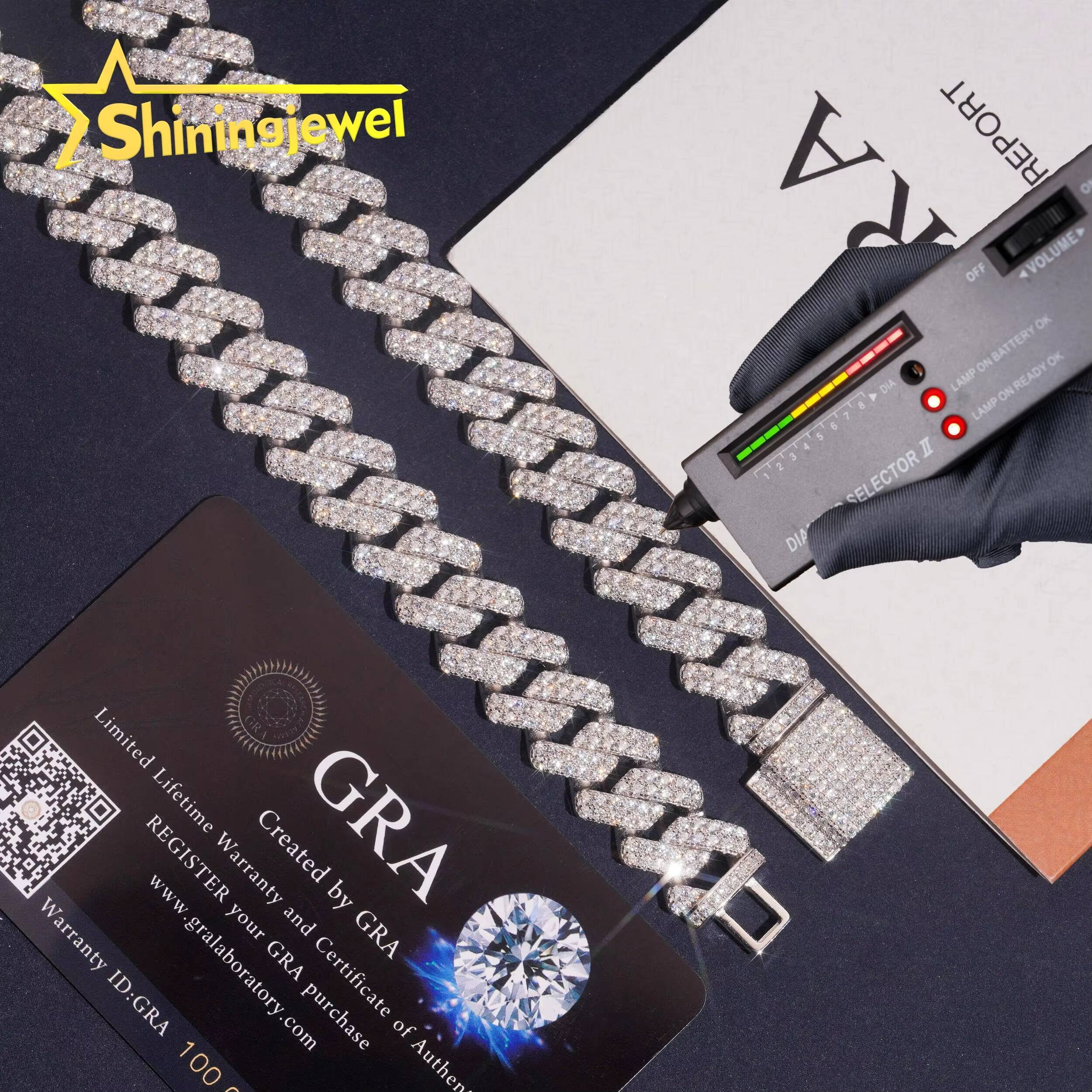 Hip Hop Moissanite Jewelry 2Rows 14mm Custom Iced Out Diamond 925 Silver VVS Moissanite Bracelet Cuabn Link Chain Necklace