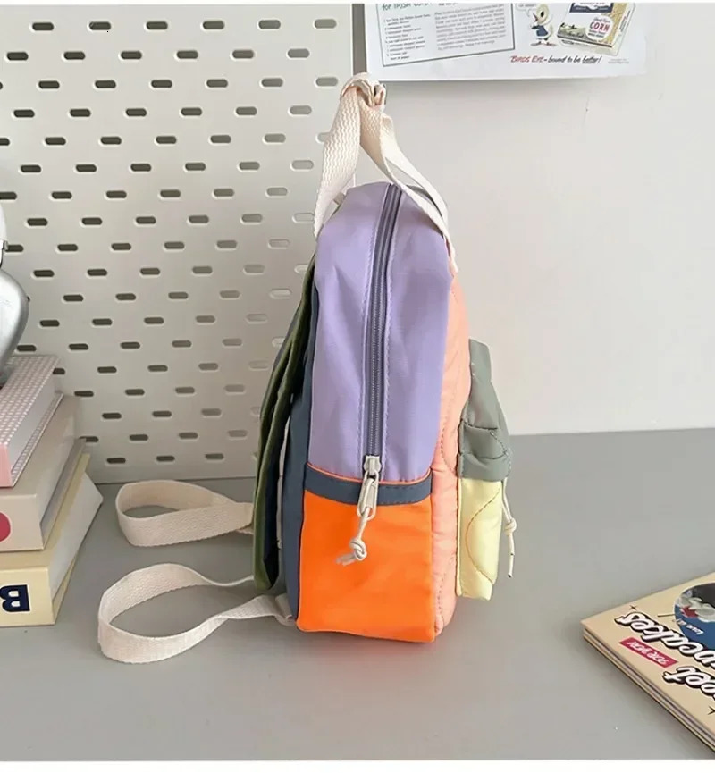 Childrens Casual Fashion Bag Boys and Girls Canvas Two-shoulder Bags Baby Color Matching Quilted Backpack School Bags 250813