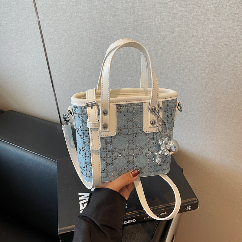 Free Shipping Designer Denim Sequin Bucket Bag New Heavy Craftsmanship High-end Luxury Women's Handbag American Fashion Single Shoulder Crossbody