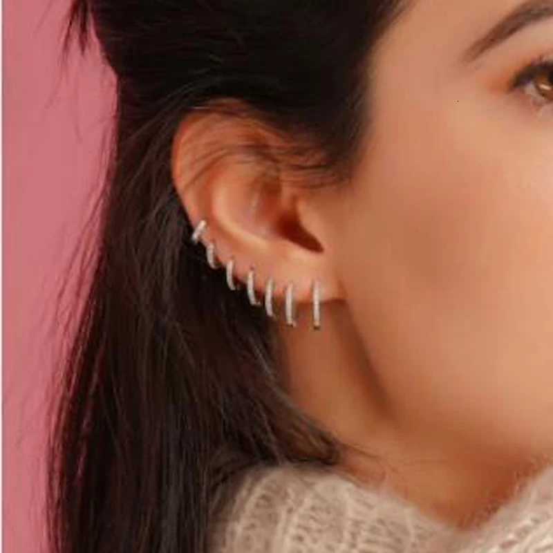 1Pair Stainless Steel Minimal Hoop Earrings Crystal Zirconia Small Huggie Thin Cartilage Earrings Helix Tragus Piercing Jewelry XJ250814