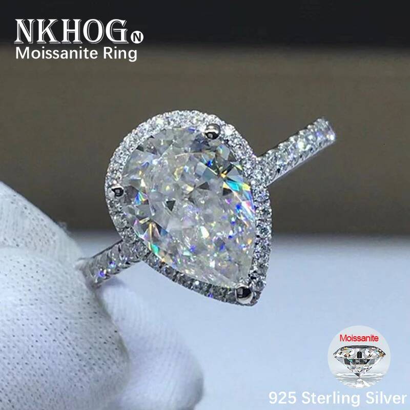 NKHOG Real Pear Cut Moissanite Ring Women S925 Sterling Silver Plated 18K Gold Drop Diamond Wedding Rings Gifts Fine Jewelry GRA