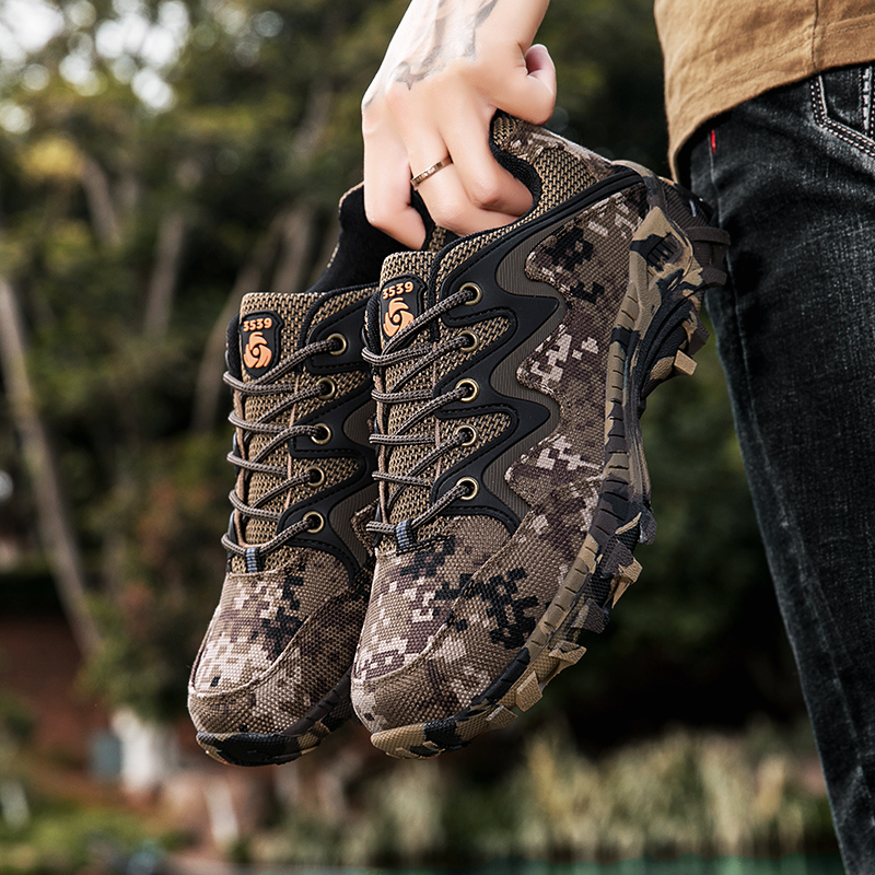 2025 New mountaineering for men, anti-skid and wear-resistant military camouflage outdoor cross-country breathable mesh hiking work shoes