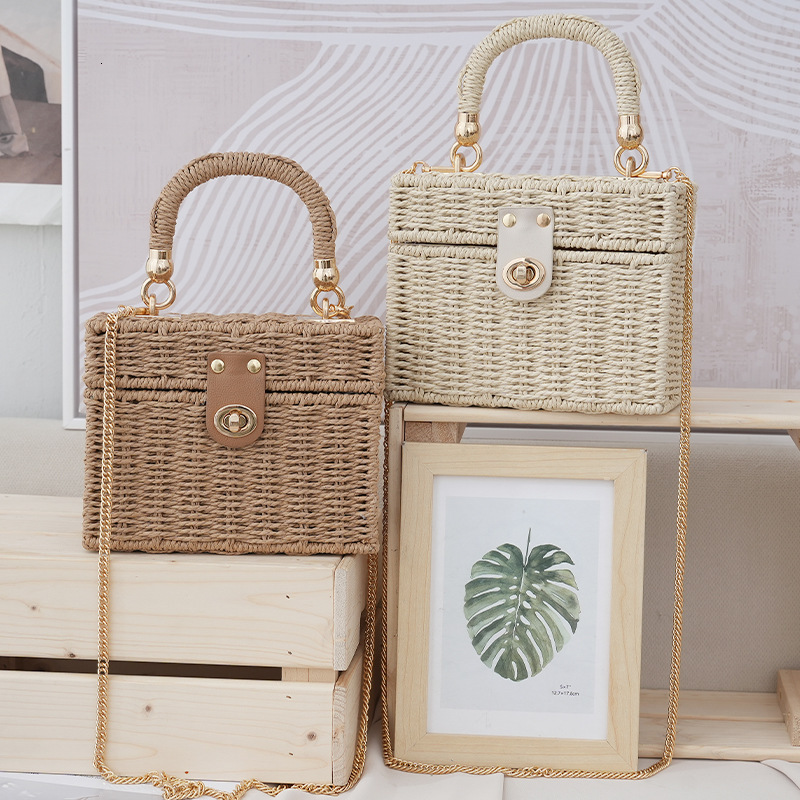 Luxury Brand Designer Bag Ins Style Small Square Bag New Straw Bag Single Shoulder Crossbody Handbag For Women Beach Photo Props Wedding Gift