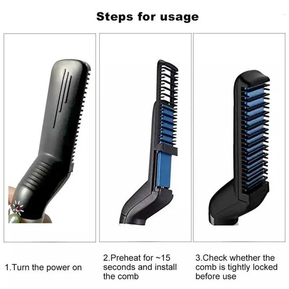 Quick Heating Long-lasting Beard Straightener Multifunctional Hair Comb Curling Curler Show Cap Men Comb Dropshipping W250814