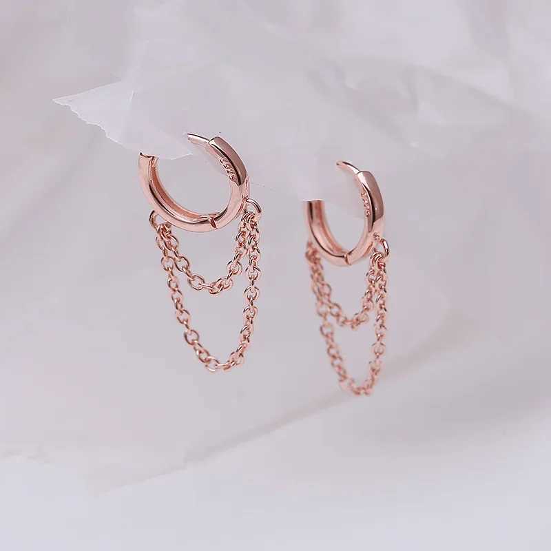 925 Sterling Silver Double Layer Tassel Hoop Earrings For Women INS Popular Cold Style Women Fashion Jewelry XJ250814
