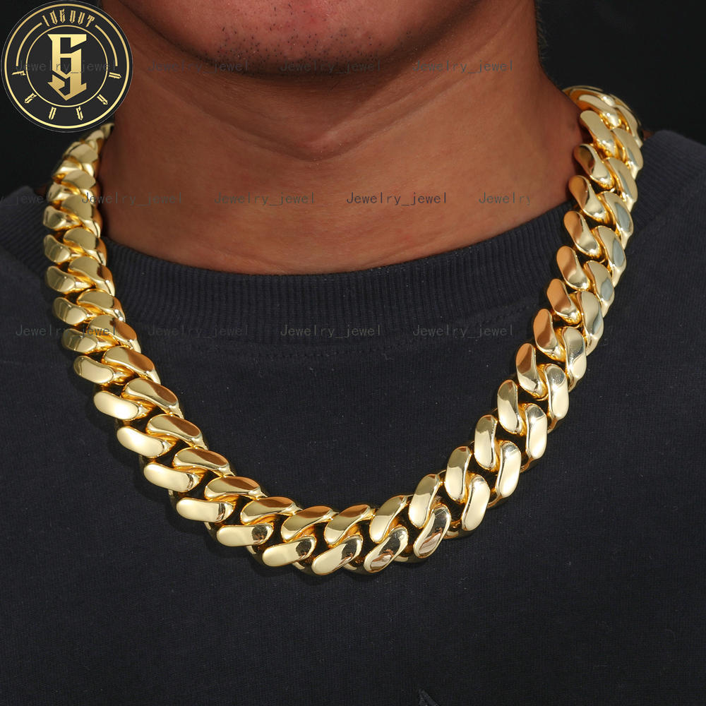 Wholesale Unisex Hip Hop Jewelry Choker Cubana Custom Filled Brass 14K 18K Gold Plated Solid Miami Cuban Link Chain