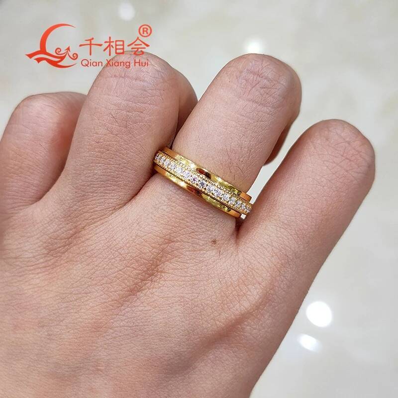 Double Rotatable White Moissanite Ring 925 Sterling Silver Tension Set Eternity Band Unisex Jewelry