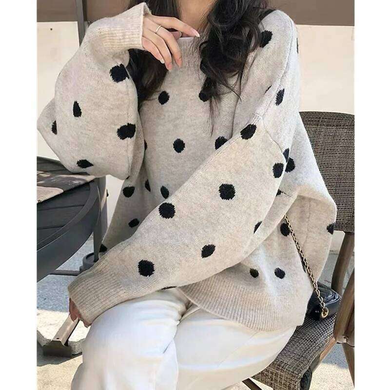 Wave Point Thickened Round Neck Pure Woolen Woman Autumn Winter Lazy Loose Cashmere Knit Bottom Sweater Jacket 20250809
