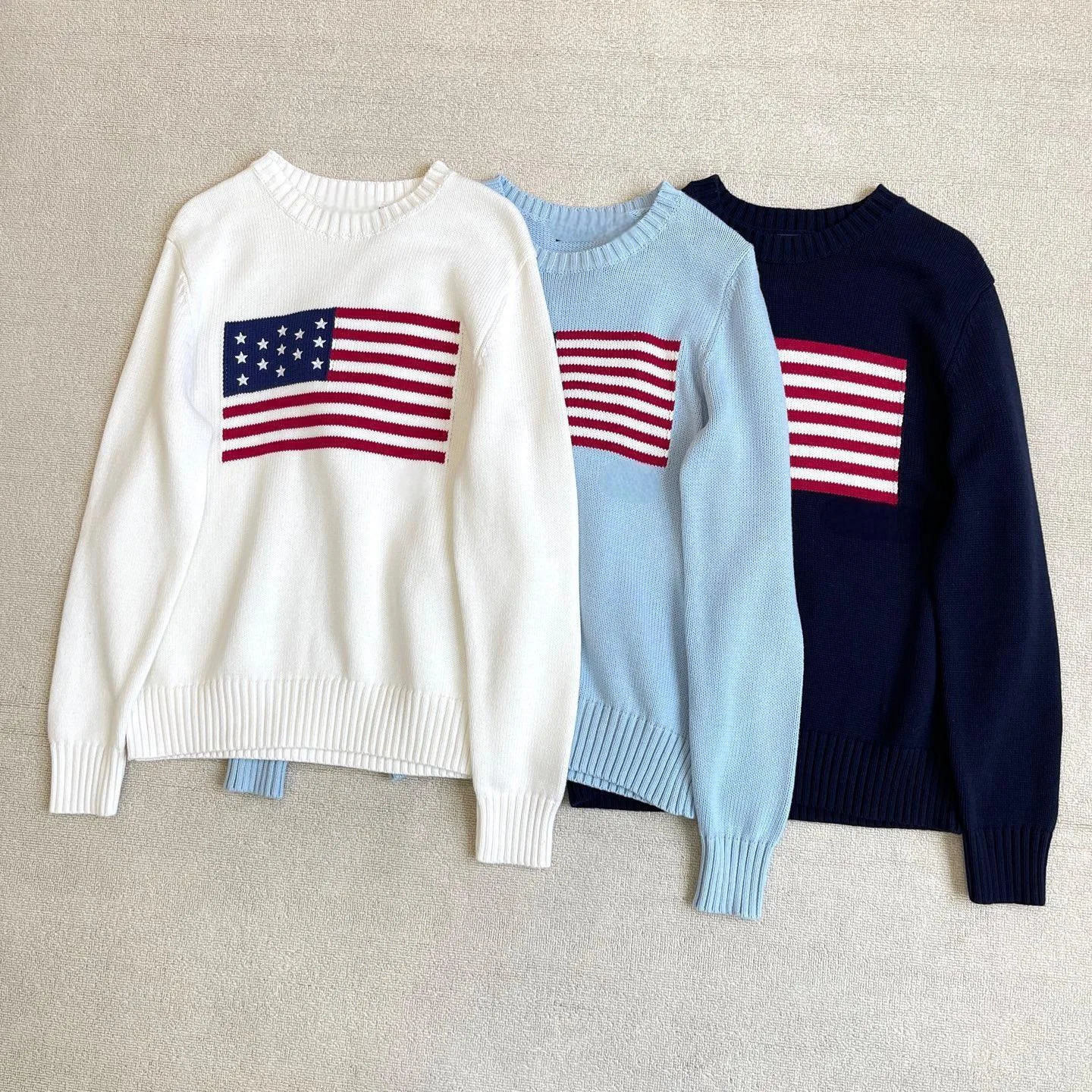 Autumn womens round neck national flag embroidery fashionable temperament commuting versatile pullover knitted sweater 250808