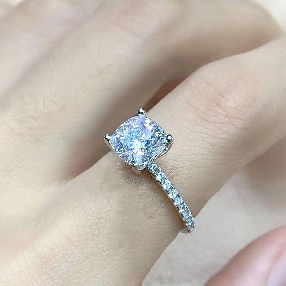 BXINY 1/2/3CT Cushion Cut Moissanite Ring 925 Sterling Silver GRA Certified Lab Diamond For Women Wedding Band Fine Jewelry Gift