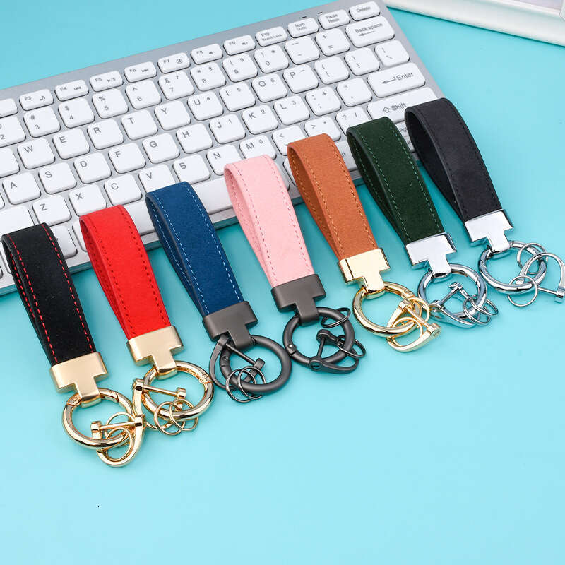 Suede T-shaped Car Keychain Leather Veet Horseshoe Buckle Pendant Personalized Women's Bag Decoration Trendy Small Gift