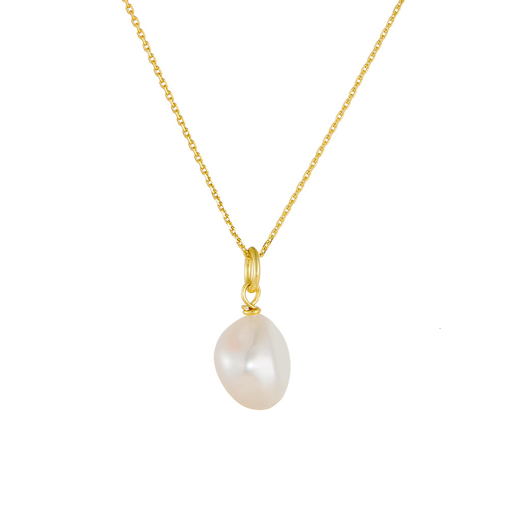 S Pure Sier Natural Freshwater Necklace for Women, Baroque Irregular Pearl Pendant Clavicle Chain