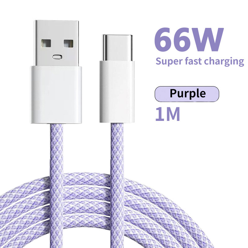 Colorful woven nylon braided usb a to c fast charging cable with data transmission