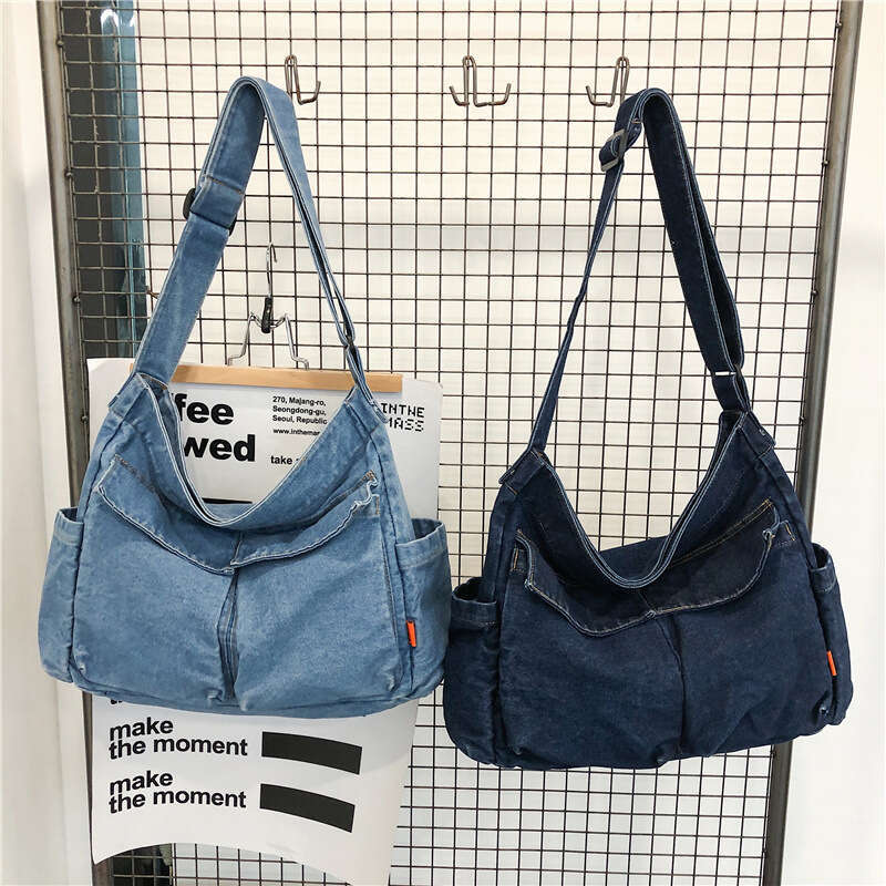New Chic Personality Double Pocket Denim Crossbody Unisex Large Bags Designer Women Capacity Shoulder Bag Trendy Student Backpack