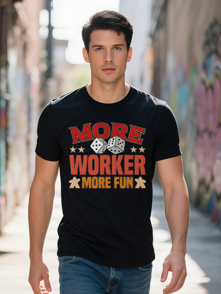 Men s Casual Graphic T-Shirt Black with Red Orange Worker More Fun Text Dice Print Round Neck Summer Tee Regular