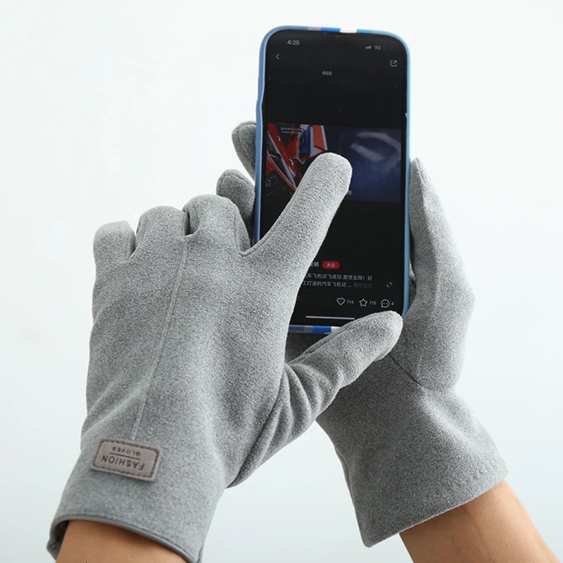 Winter Keep Warm Touch Screen Plus Velvet Inside Suede Mens Gloves Fashion Simple Solid Thicken Man Outdoor Cycling Drive 250813