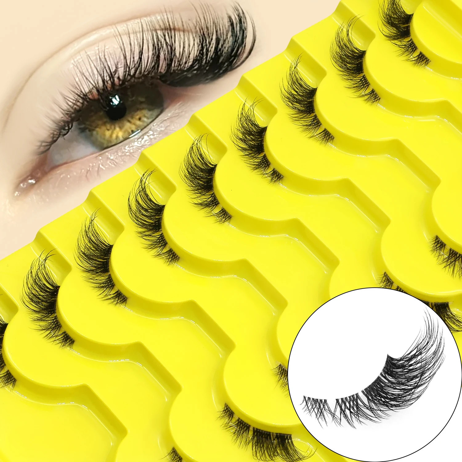 GROINNEYA False Eyelashes Cat Eye Lashes Natural Long Half Short Wispy Clear Band 3D Faux Mink Lash Multipack 250811