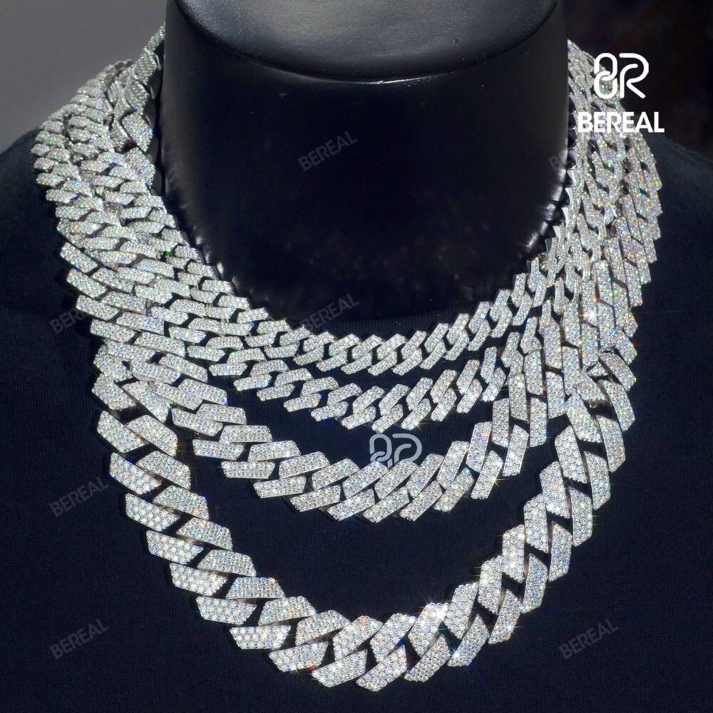 Wholesale 22MM Vvs Moissanite Cuban Chain Necklace Pass Diamond Test Baguette Cut Diamond 925 Silver Bracelet for Men Women