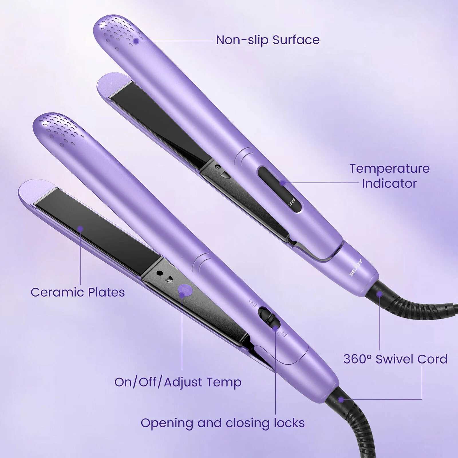 2-in-1 Hair Curler and Straightener Fast Heating Ceramic Curling Straightening Adjustable Thermostatically Operated W250814