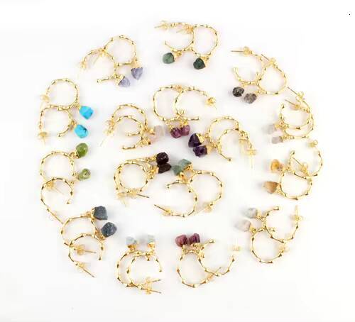 Designer Rose Quartz January Birthstone Gold-Plated Embrace Exaggerated Personality Fashion Hoop Earrings