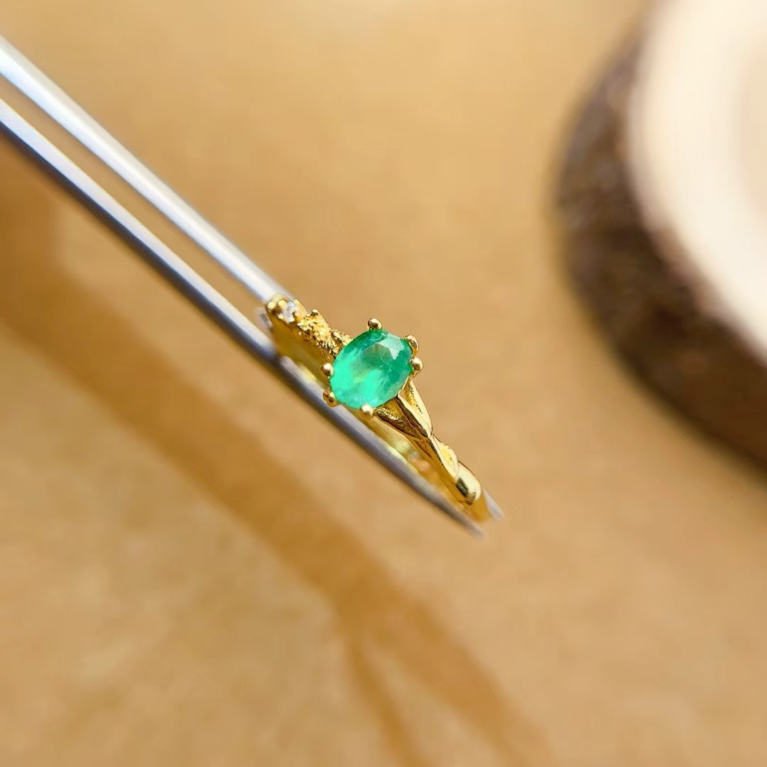 Pure 925 silver emerald ring 4mm*5mm 0.3ct natural emerald jewelry 18K gold plated silver green gemstone ring