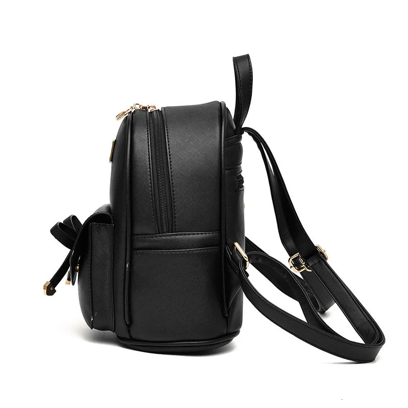 Mini Bowknot Decor Backpack - High-Quality PU Leather Spacious Daypack Purse Compact Mini Schoolbag for Women 250813