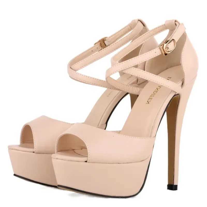 Women Ankle Strap Sandals Pumps Fashion Platform Peep Toe Matte Leather Stilettos Buckle Bride Shoes Sexy Extremely High Heels W250814