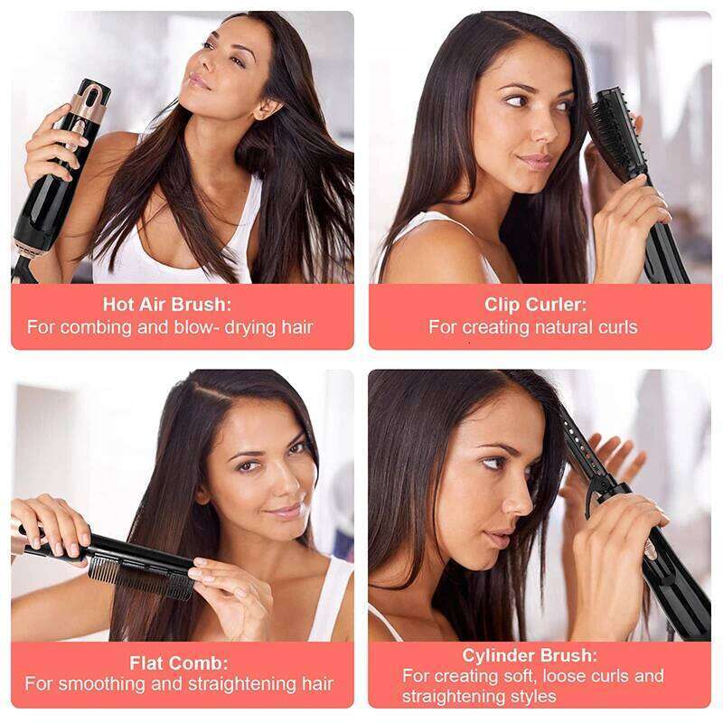 4 In 1 Brush Electric Hot Air Comb Multifunction Straightener Curler Negative Ion Hair Dryer