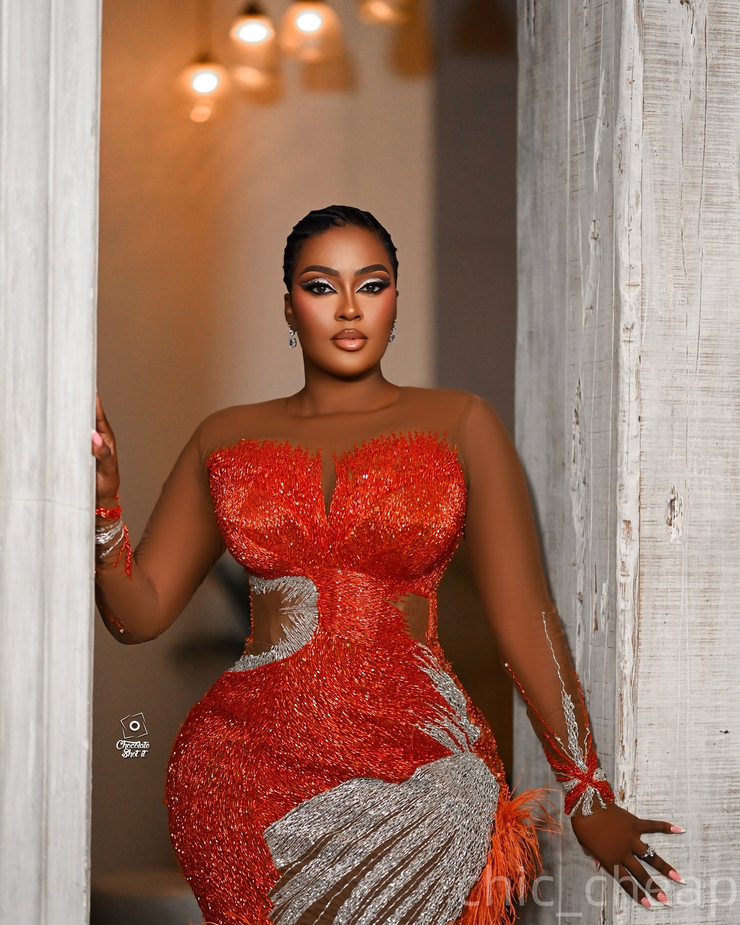 Mermaid Burnt Orange Prom Dresses 2025 Illusion Beaded Feather Evening Formal Party Second Birthday Engagement Gowns Plus Size Dress For Special Occas