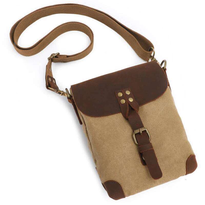 City Bag Retro Canvas Small Shoulder Bag Men's Leather Crossbody Bags Women Phone Pouch For Travel Everyday Use