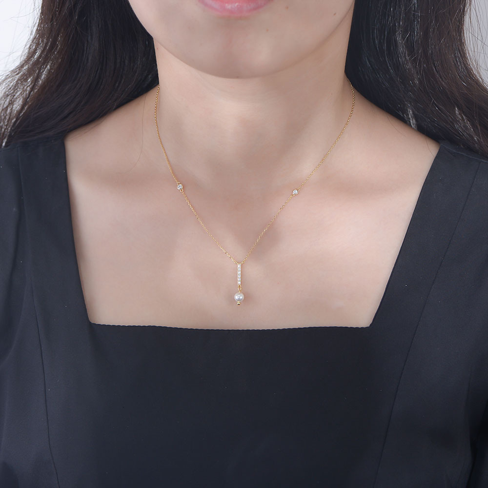 Ins Style Simple Geometric Tassel Pearl Necklace for Women, Niche Design Sense, Pure Sier Zircon Clavicle Chain Jewelry for Women