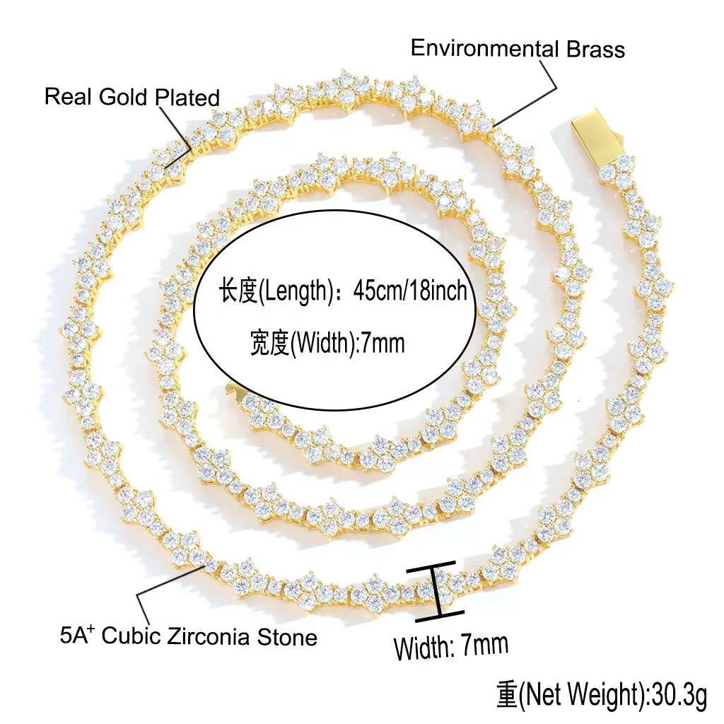 New Fashion Silver Gold Iced Out Cross Tennis Chain Custom Length Necklace Chain Choker Hip Hop Tennis Chain Custom Jewelry Gift