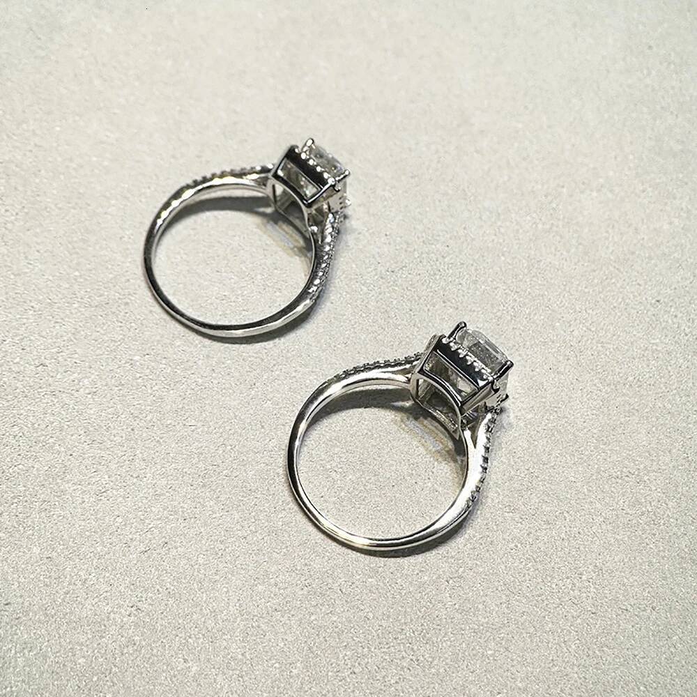 1/2CT Emerald Cut Moissanite Engagement Ring for Women 925 Silver D Color Halo Diamond Rings Wedding Band with Certificates