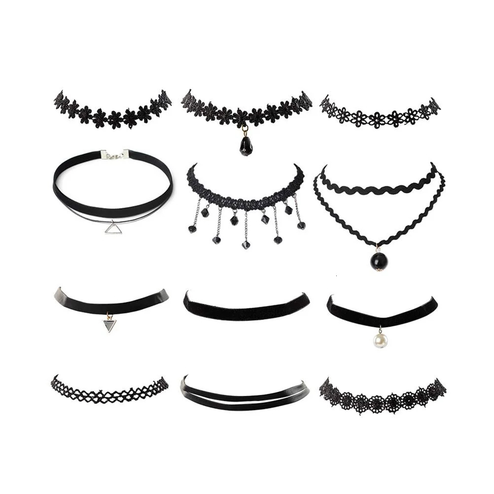 12 Pieces Simple Women Necklace girl Handmade Gothic Retro Vintage Lace Collar Choker Girl Accessories 250811